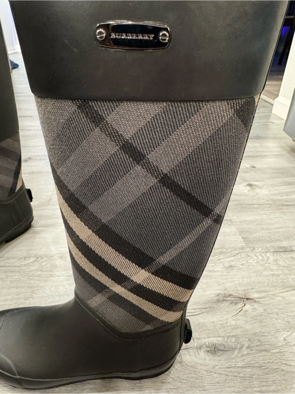 Authentic Burberry Nova Check Tall Rain Boots Black (Size: 39/8.5)